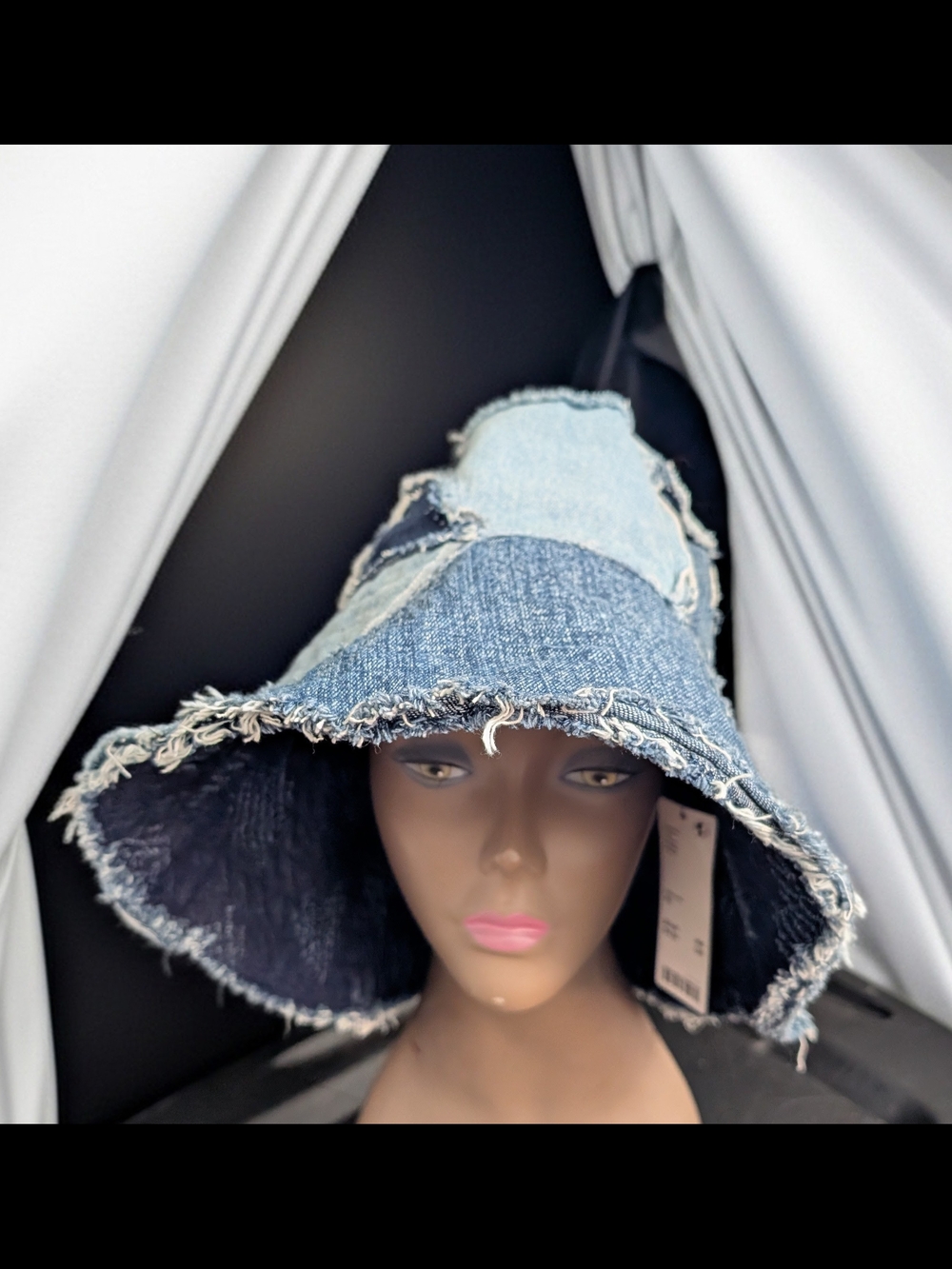 Urban Outfitters Denim Patchwork Frayed Brim Bucket Hat - Blue